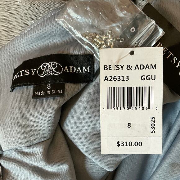 Betsy & Adam Beaded Chiffon Evening Gown Gray Size 8 Cut Out Thigh Slit Formal - Picture 9 of 13
